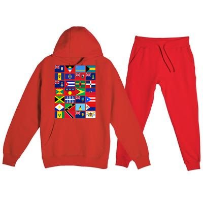 Caribbean Flags Unity Pride Souvenir Geography Gift Premium Hooded Sweatsuit Set