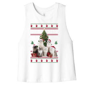 Cat Funny Ugly Christmas Women's Racerback Cropped Tank