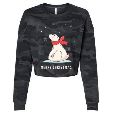 Cute Funny & Unique Christmas Polar Bear & Snow Gift Cropped Pullover Crew