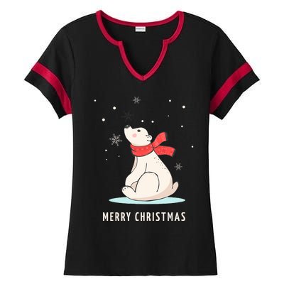 Cute Funny & Unique Christmas Polar Bear & Snow Gift Ladies Halftime Notch Neck Tee