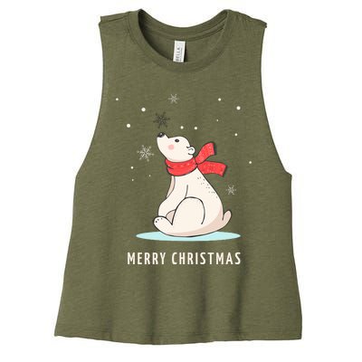 Cute Funny & Unique Christmas Polar Bear & Snow Gift Women's Racerback Cropped Tank