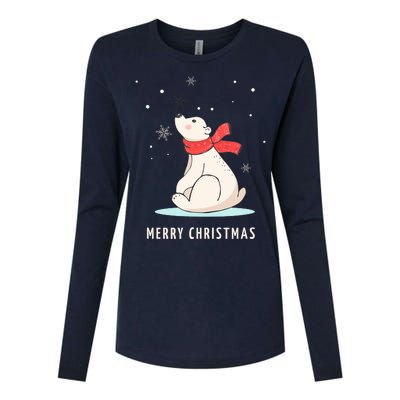 Cute Funny & Unique Christmas Polar Bear & Snow Gift Womens Cotton Relaxed Long Sleeve T-Shirt