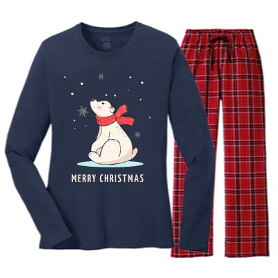 Cute Funny & Unique Christmas Polar Bear & Snow Gift Women's Long Sleeve Flannel Pajama Set 