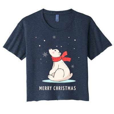 Cute Funny & Unique Christmas Polar Bear & Snow Gift Women's Crop Top Tee