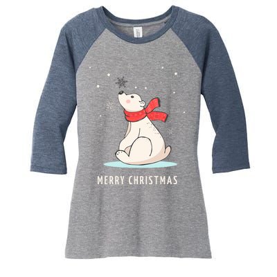 Cute Funny & Unique Christmas Polar Bear & Snow Gift Women's Tri-Blend 3/4-Sleeve Raglan Shirt