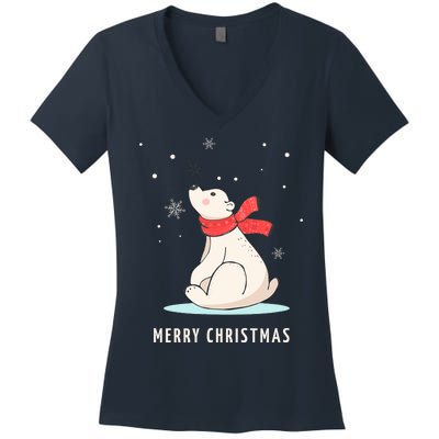 Cute Funny & Unique Christmas Polar Bear & Snow Gift Women's V-Neck T-Shirt