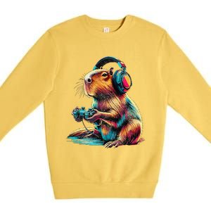 Capybara Funny Video Games Capybara Premium Crewneck Sweatshirt