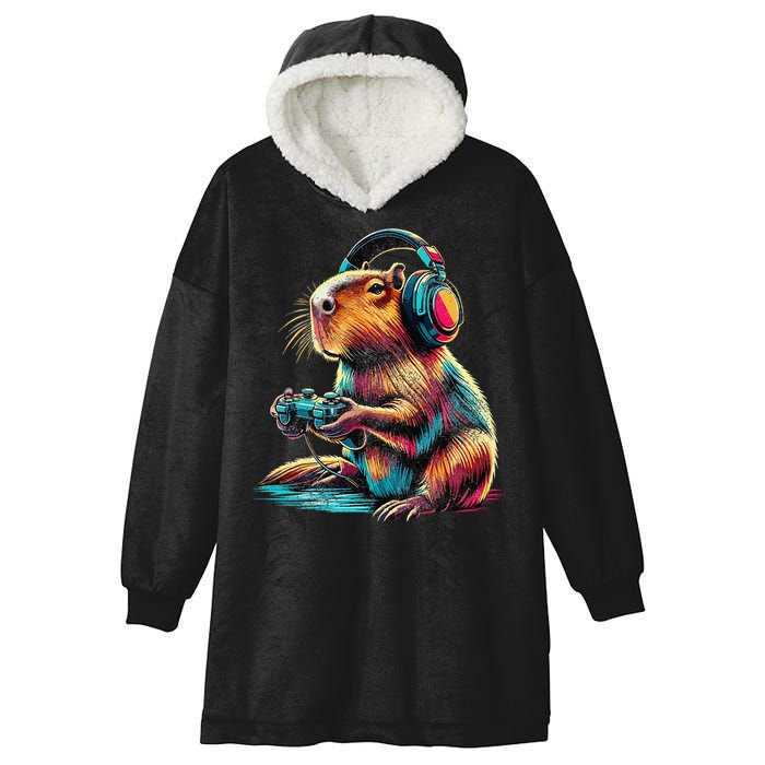 Capybara Funny Video Games Capybara Hooded Wearable Blanket