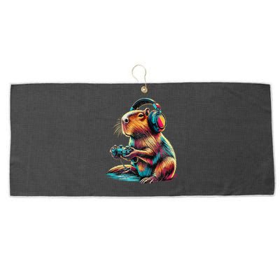 Capybara Funny Video Games Capybara Large Microfiber Waffle Golf Towel