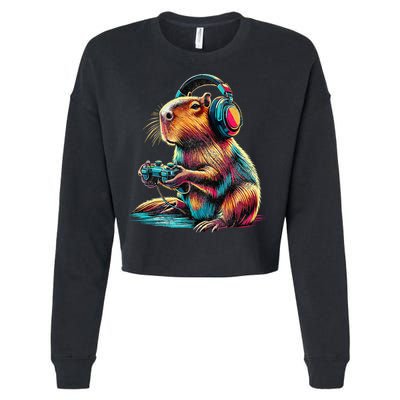 Capybara Funny Video Games Capybara Cropped Pullover Crew