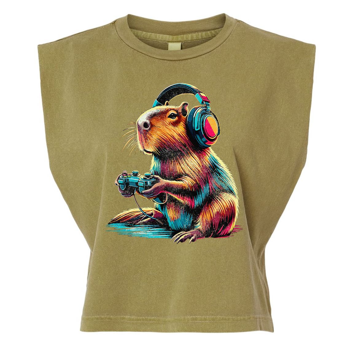 Capybara Funny Video Games Capybara Garment-Dyed Women's Muscle Tee