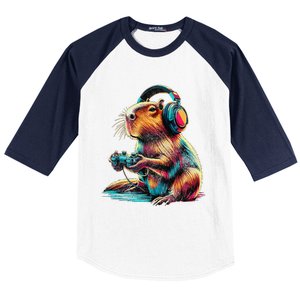 Capybara Funny Video Games Capybara Baseball Sleeve Shirt