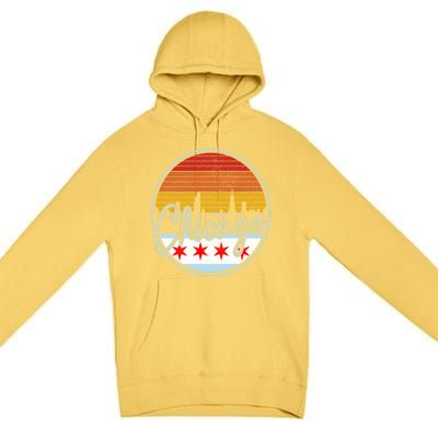 Chicago Flag Vintage Retro Skyline Pride Premium Pullover Hoodie