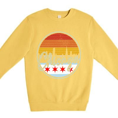 Chicago Flag Vintage Retro Skyline Pride Premium Crewneck Sweatshirt