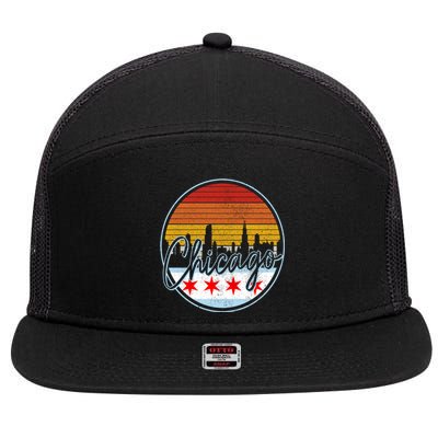 Chicago Flag Vintage Retro Skyline Pride 7 Panel Mesh Trucker Snapback Hat