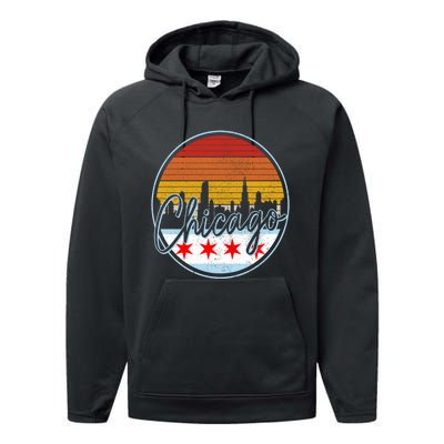 Chicago Flag Vintage Retro Skyline Pride Performance Fleece Hoodie