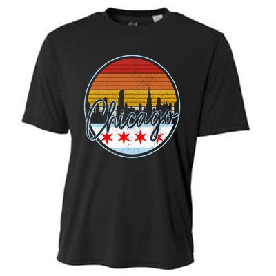 Chicago Flag Vintage Retro Skyline Pride Cooling Performance Crew T-Shirt