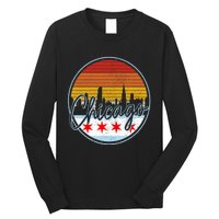 Chicago Flag Vintage Retro Skyline Pride Long Sleeve Shirt