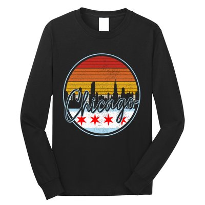 Chicago Flag Vintage Retro Skyline Pride Long Sleeve Shirt