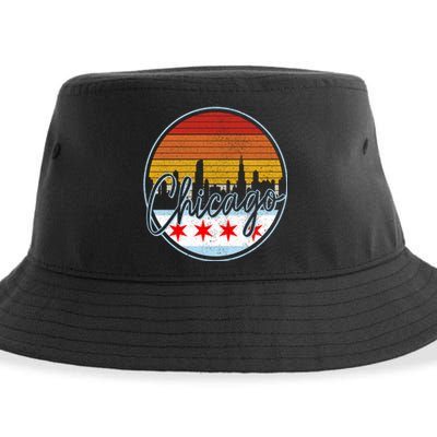 Chicago Flag Vintage Retro Skyline Pride Sustainable Bucket Hat