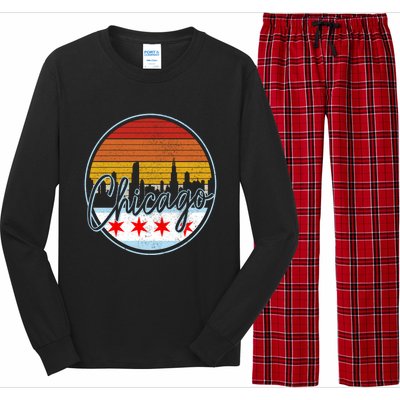 Chicago Flag Vintage Retro Skyline Pride Long Sleeve Pajama Set