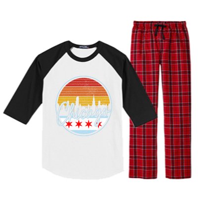 Chicago Flag Vintage Retro Skyline Pride Raglan Sleeve Pajama Set