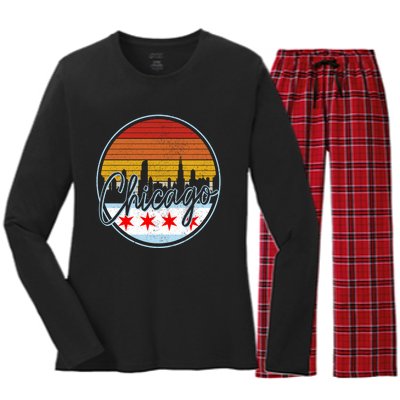 Chicago Flag Vintage Retro Skyline Pride Women's Long Sleeve Flannel Pajama Set 