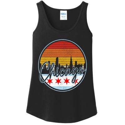 Chicago Flag Vintage Retro Skyline Pride Ladies Essential Tank