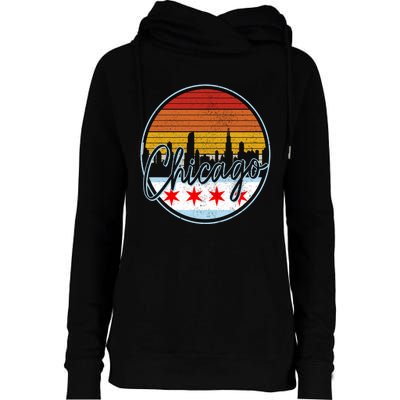 Chicago Flag Vintage Retro Skyline Pride Womens Funnel Neck Pullover Hood