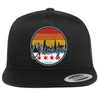 Chicago Flag Vintage Retro Skyline Pride Flat Bill Trucker Hat