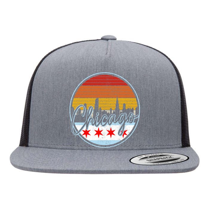 Chicago Flag Vintage Retro Skyline Pride Flat Bill Trucker Hat