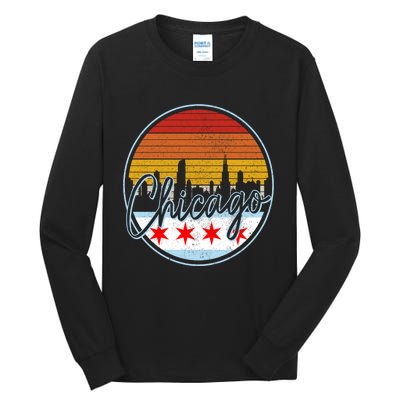 Chicago Flag Vintage Retro Skyline Pride Tall Long Sleeve T-Shirt