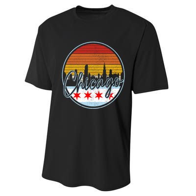 Chicago Flag Vintage Retro Skyline Pride Performance Sprint T-Shirt