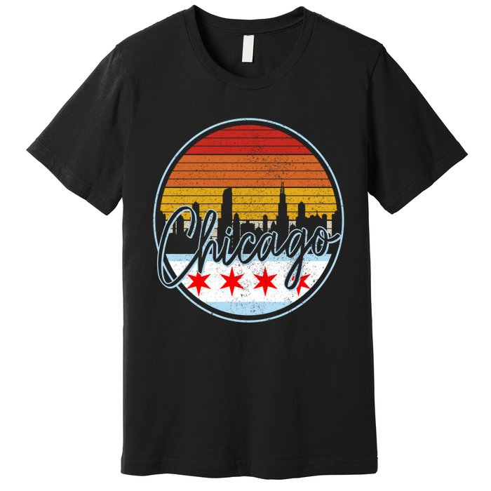 Chicago Flag Vintage Retro Skyline Pride Premium T-Shirt