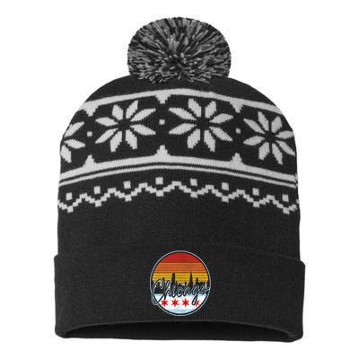 Chicago Flag Vintage Retro Skyline Pride USA-Made Snowflake Beanie