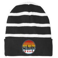 Chicago Flag Vintage Retro Skyline Pride Striped Beanie with Solid Band