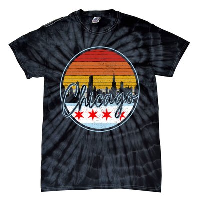 Chicago Flag Vintage Retro Skyline Pride Tie-Dye T-Shirt