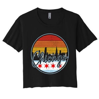 Chicago Flag Vintage Retro Skyline Pride Women's Crop Top Tee