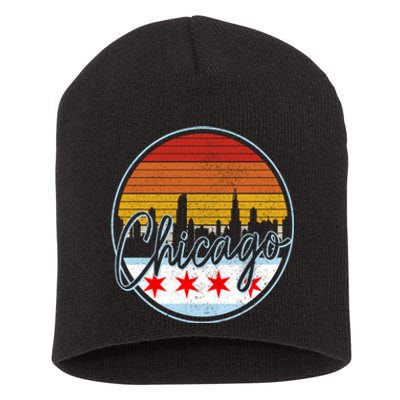 Chicago Flag Vintage Retro Skyline Pride Short Acrylic Beanie