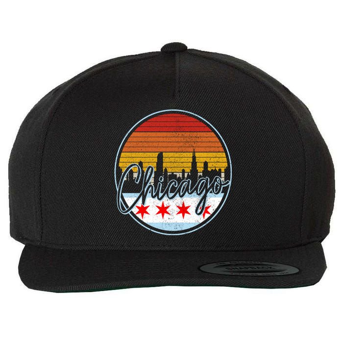 Chicago Flag Vintage Retro Skyline Pride Wool Snapback Cap