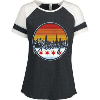 Chicago Flag Vintage Retro Skyline Pride Enza Ladies Jersey Colorblock Tee