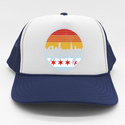 Chicago Flag Vintage Retro Skyline Pride Trucker Hat