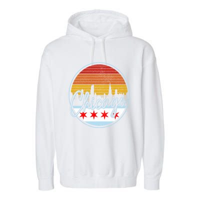 Chicago Flag Vintage Retro Skyline Pride Garment-Dyed Fleece Hoodie