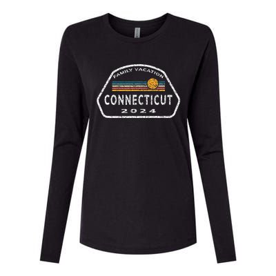 Connecticut Family Vacation 2024 Fun Retro Sunset Womens Cotton Relaxed Long Sleeve T-Shirt