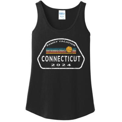 Connecticut Family Vacation 2024 Fun Retro Sunset Ladies Essential Tank