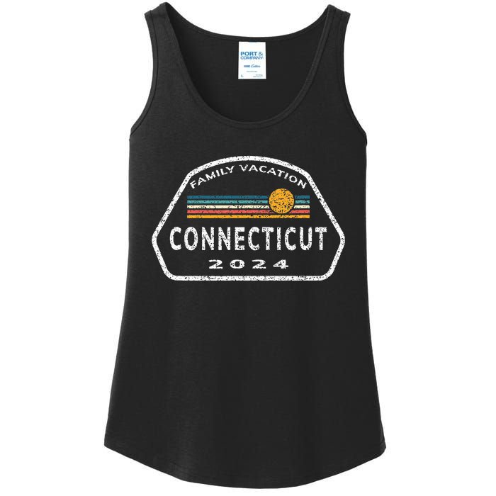 Connecticut Family Vacation 2024 Fun Retro Sunset Ladies Essential Tank