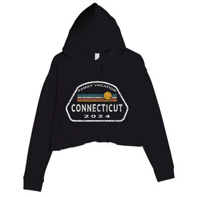 Connecticut Family Vacation 2024 Fun Retro Sunset Crop Fleece Hoodie