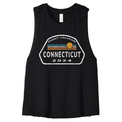 Connecticut Family Vacation 2024 Fun Retro Sunset Women's Racerback Cropped Tank