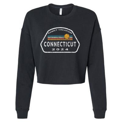 Connecticut Family Vacation 2024 Fun Retro Sunset Cropped Pullover Crew