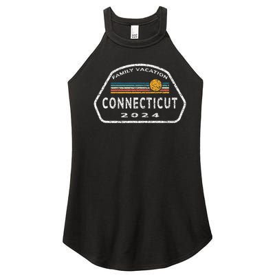 Connecticut Family Vacation 2024 Fun Retro Sunset Women’s Perfect Tri Rocker Tank